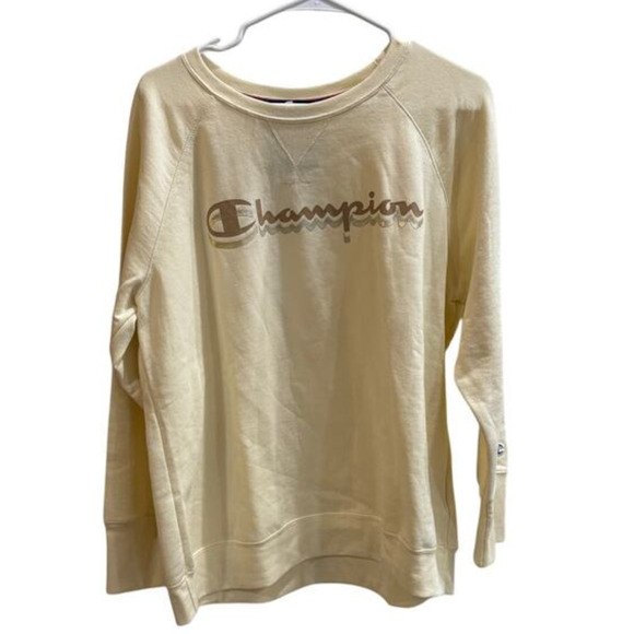 Champion Women’s Powerblend Fleece Crew Script Logo Sweatshirt 1X Natural - Picture 2 of 8